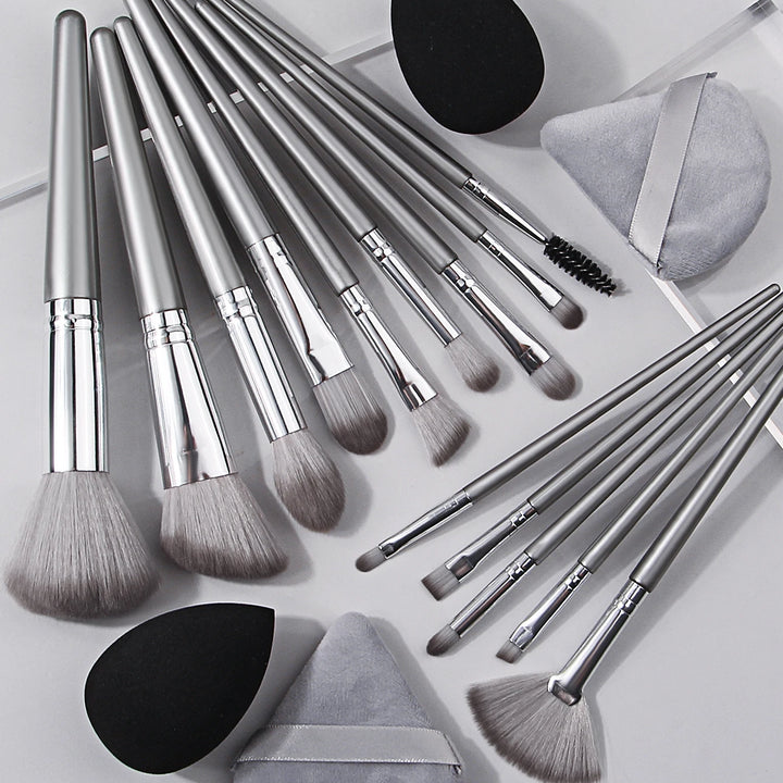 14pcs Makeup Brush Set Portable Soft Makeup Tool&2pcs Wet Wet Dual Use Makeup Egg&2pcs Triangle Sponge Makeup Powder Puff